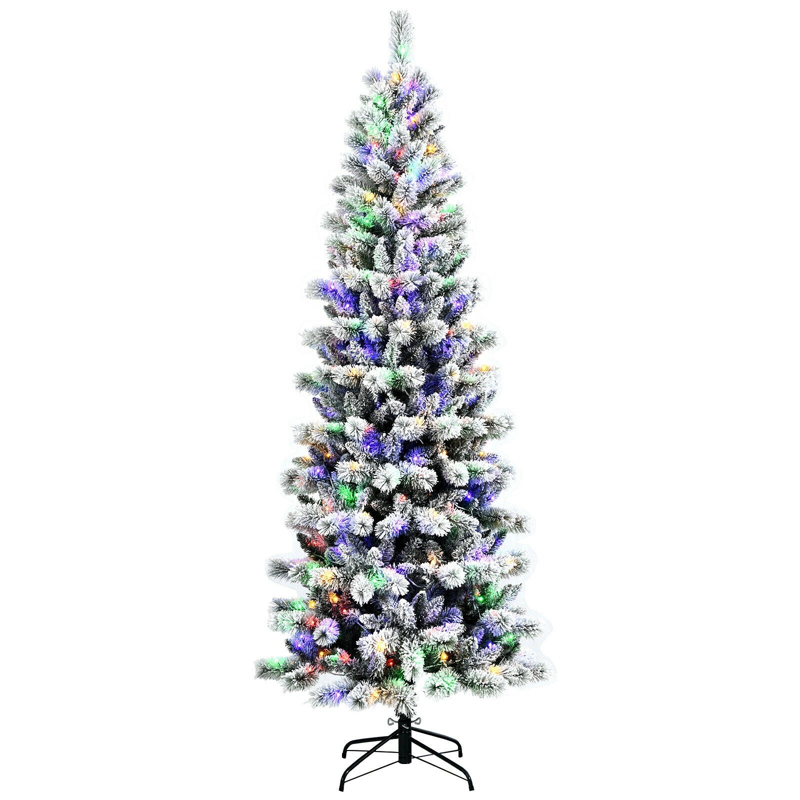 7.5 Feet Pre-Lit Hinged Christmas Tree Snow Flocked with 9 Modes Lights, White Christmas Tree at Gallery Canada