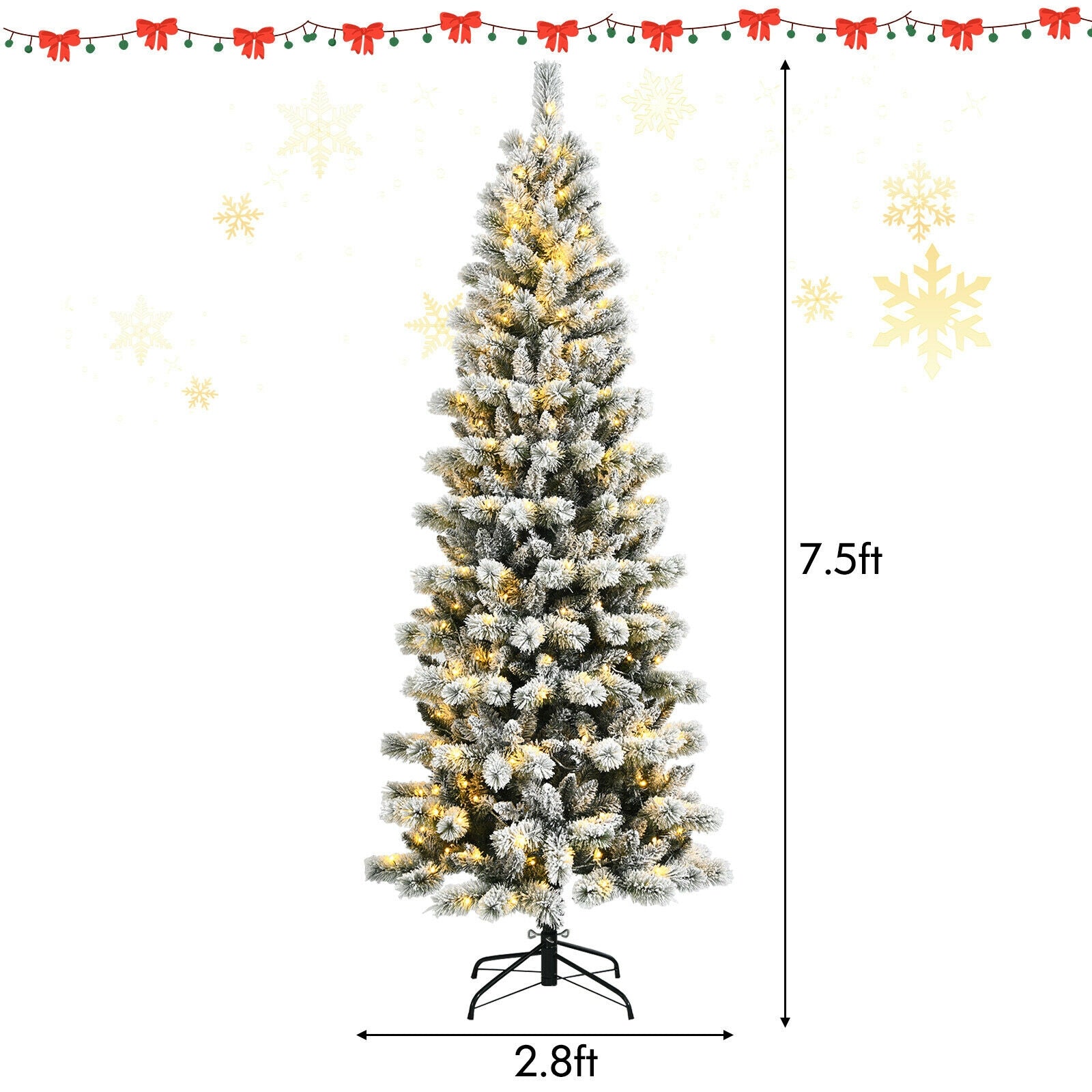 7.5 Feet Pre-Lit Hinged Christmas Tree Snow Flocked with 9 Modes Lights, White Christmas Tree at Gallery Canada