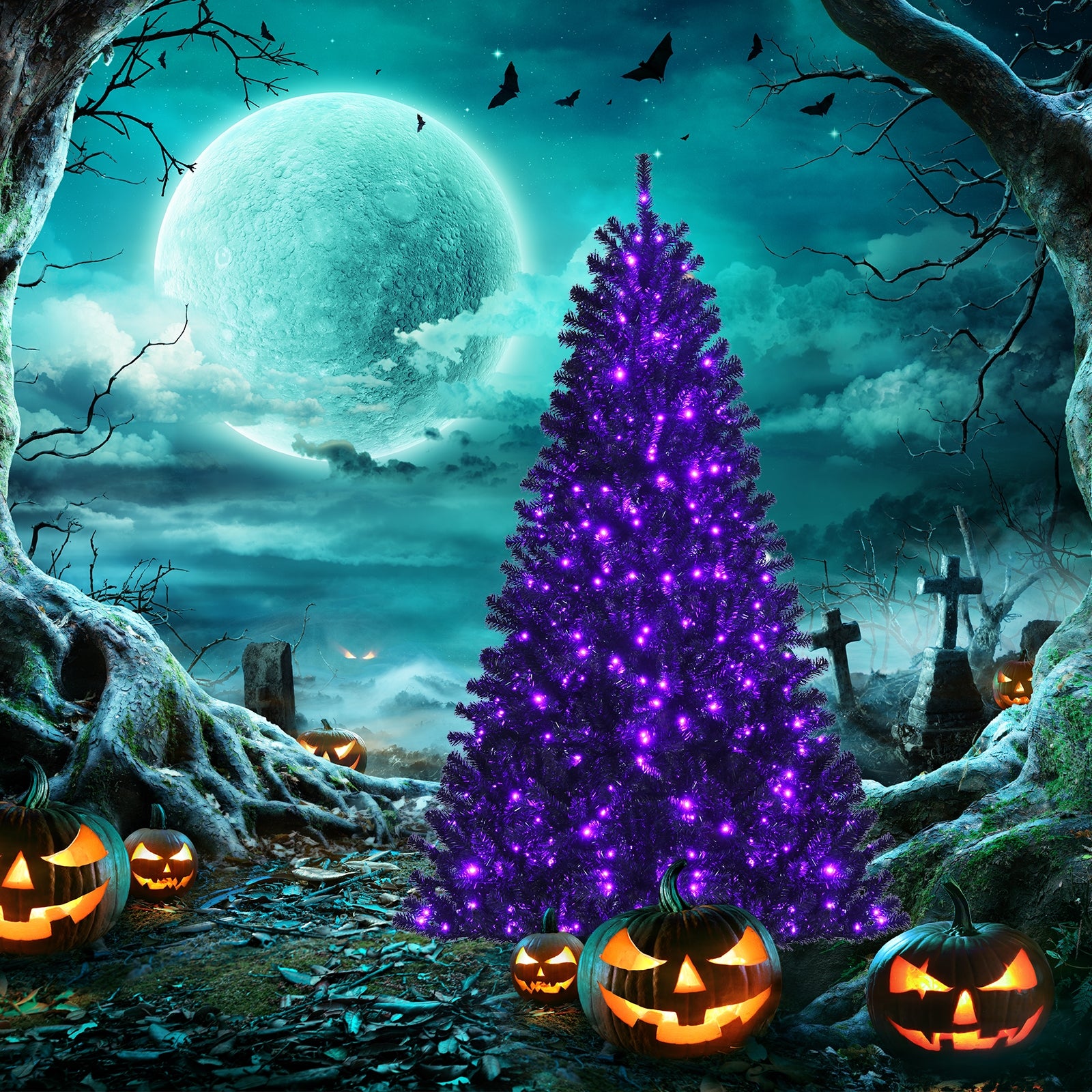 Black Artificial Christmas Halloween Tree with Purple LED Lights-6', Black Halloween at Gallery Canada