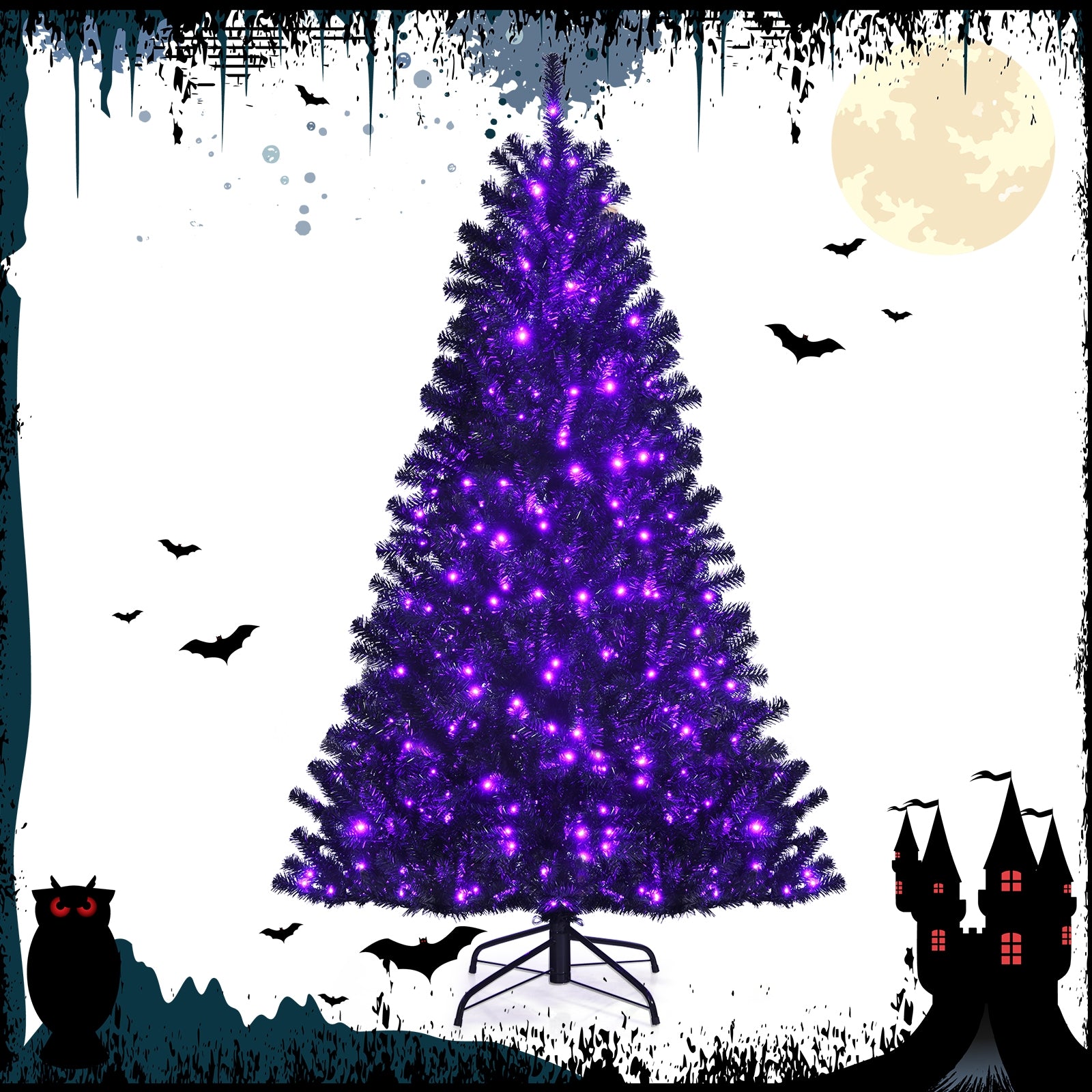 Black Artificial Christmas Halloween Tree with Purple LED Lights-6', Black Halloween at Gallery Canada