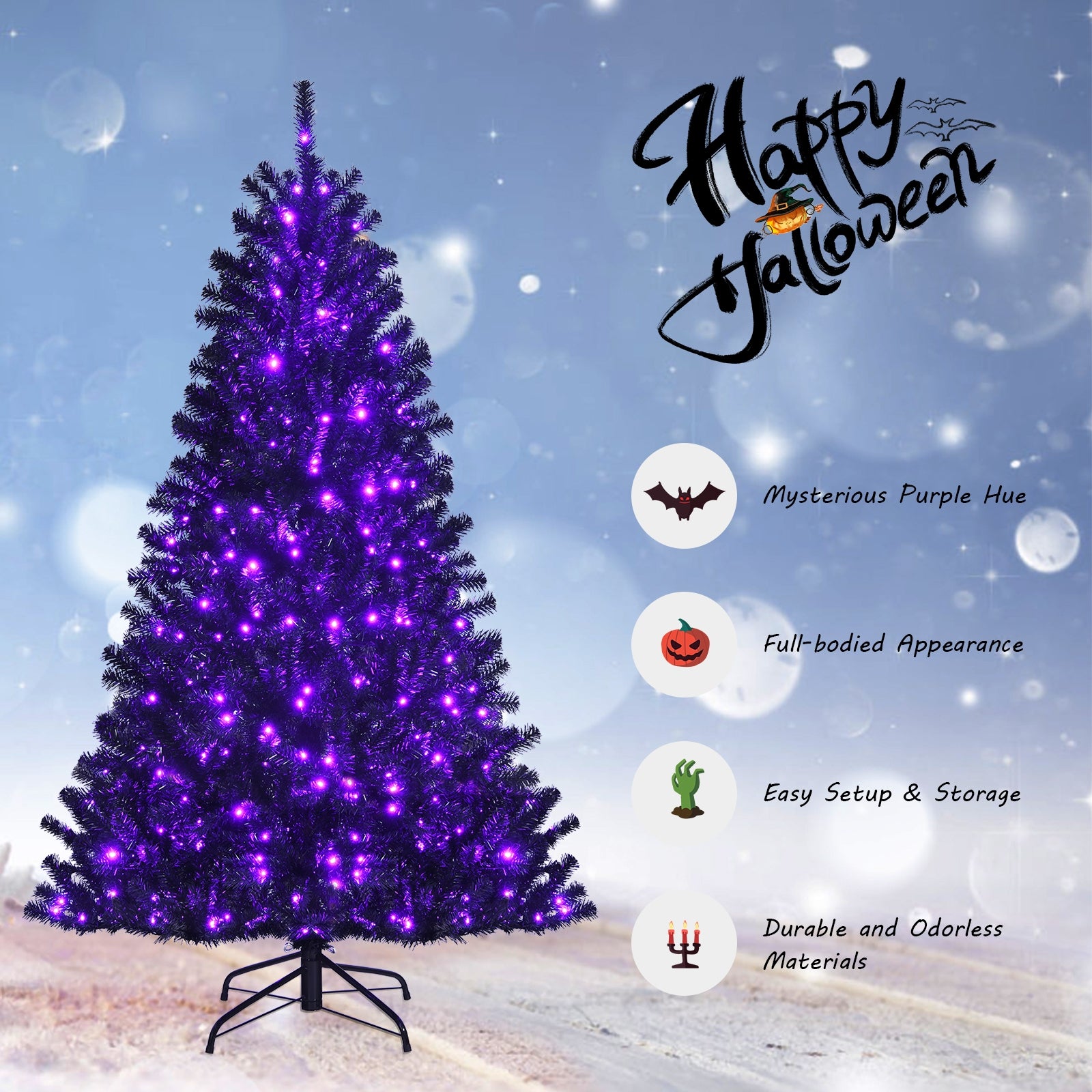 Black Artificial Christmas Halloween Tree with Purple LED Lights-6', Black Halloween at Gallery Canada