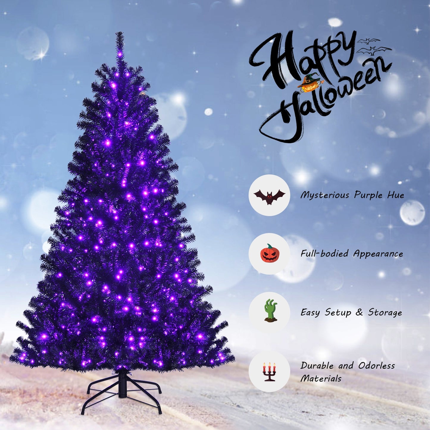 Black Artificial Christmas Halloween Tree with Purple LED Lights-6', Black Halloween at Gallery Canada