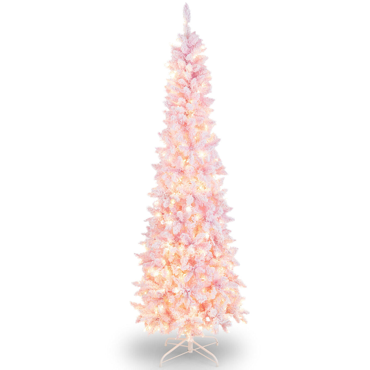 7 Feet Pre-Lit Snow Flocked Pencil Christmas Tree, 300 Lights, 8 Modes, Pink Christmas Tree Pink at Gallery Canada