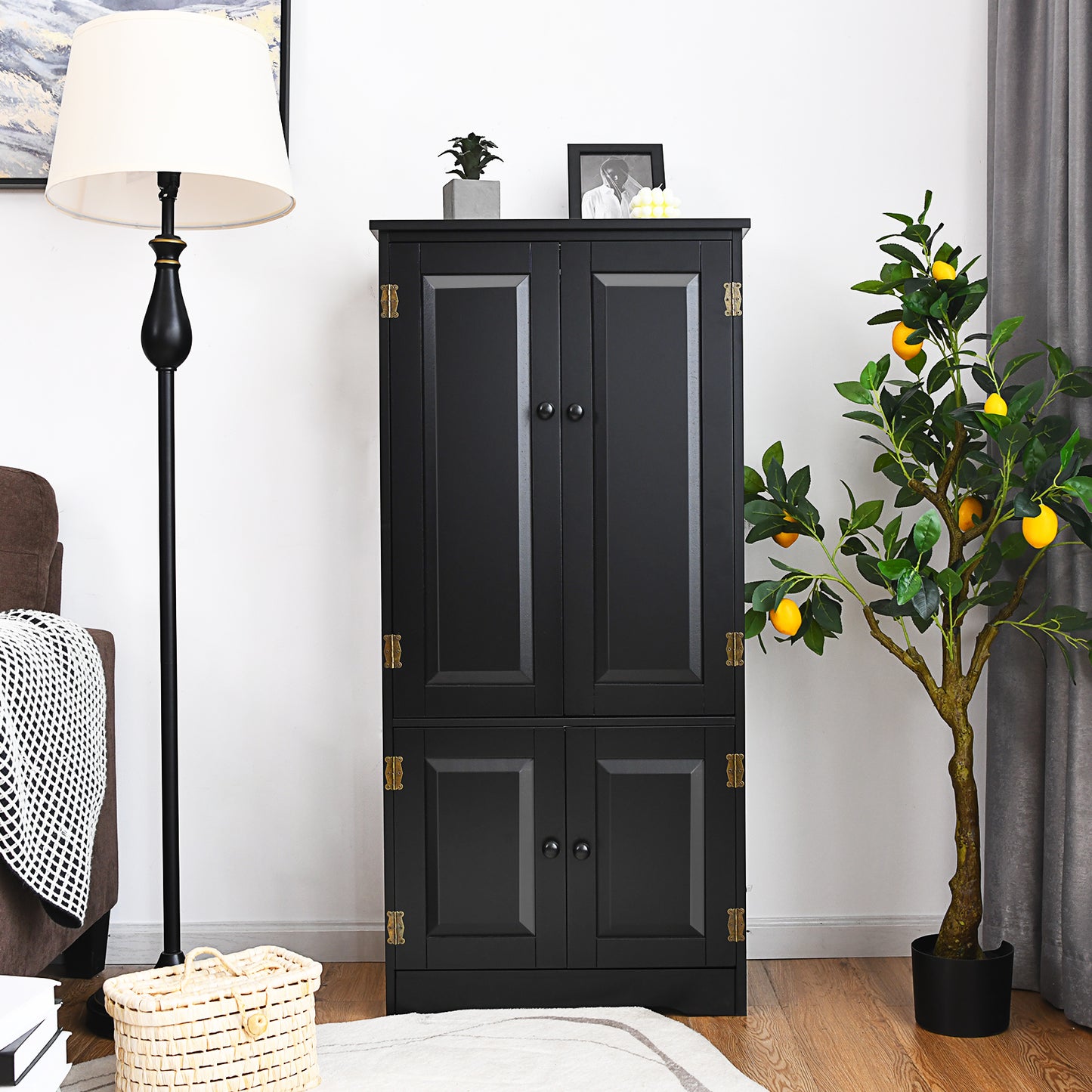 Antique 2-Door Floor Storage Cabinet, Adjustable Shelves, Black Armoires & Wardrobes at Gallery Canada