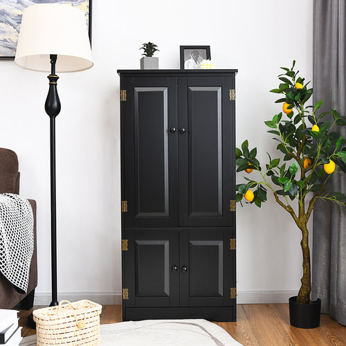 Antique 2-Door Floor Storage Cabinet, Adjustable Shelves, Black