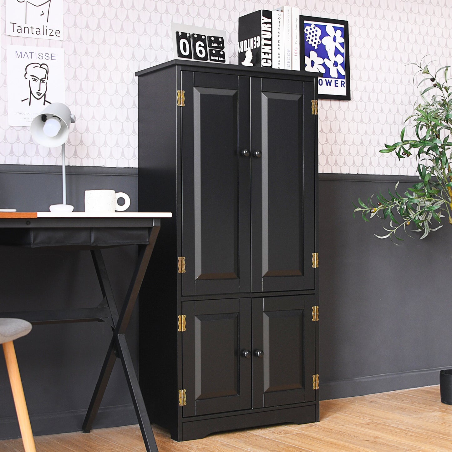 Antique 2-Door Floor Storage Cabinet, Adjustable Shelves, Black Armoires & Wardrobes at Gallery Canada