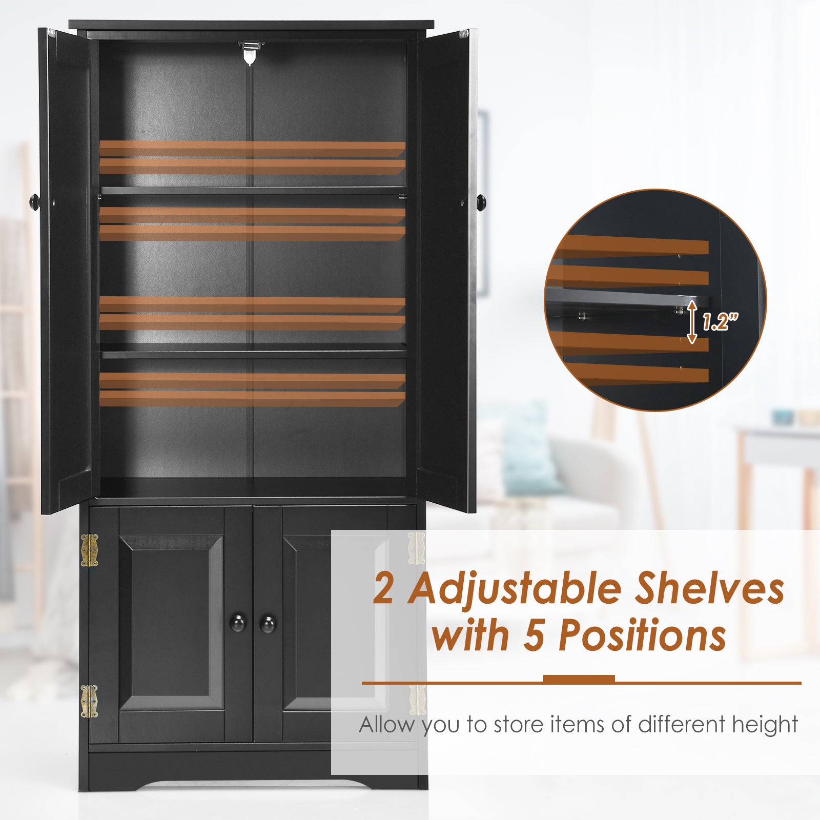 Antique 2-Door Floor Storage Cabinet, Adjustable Shelves, Black Armoires & Wardrobes at Gallery Canada