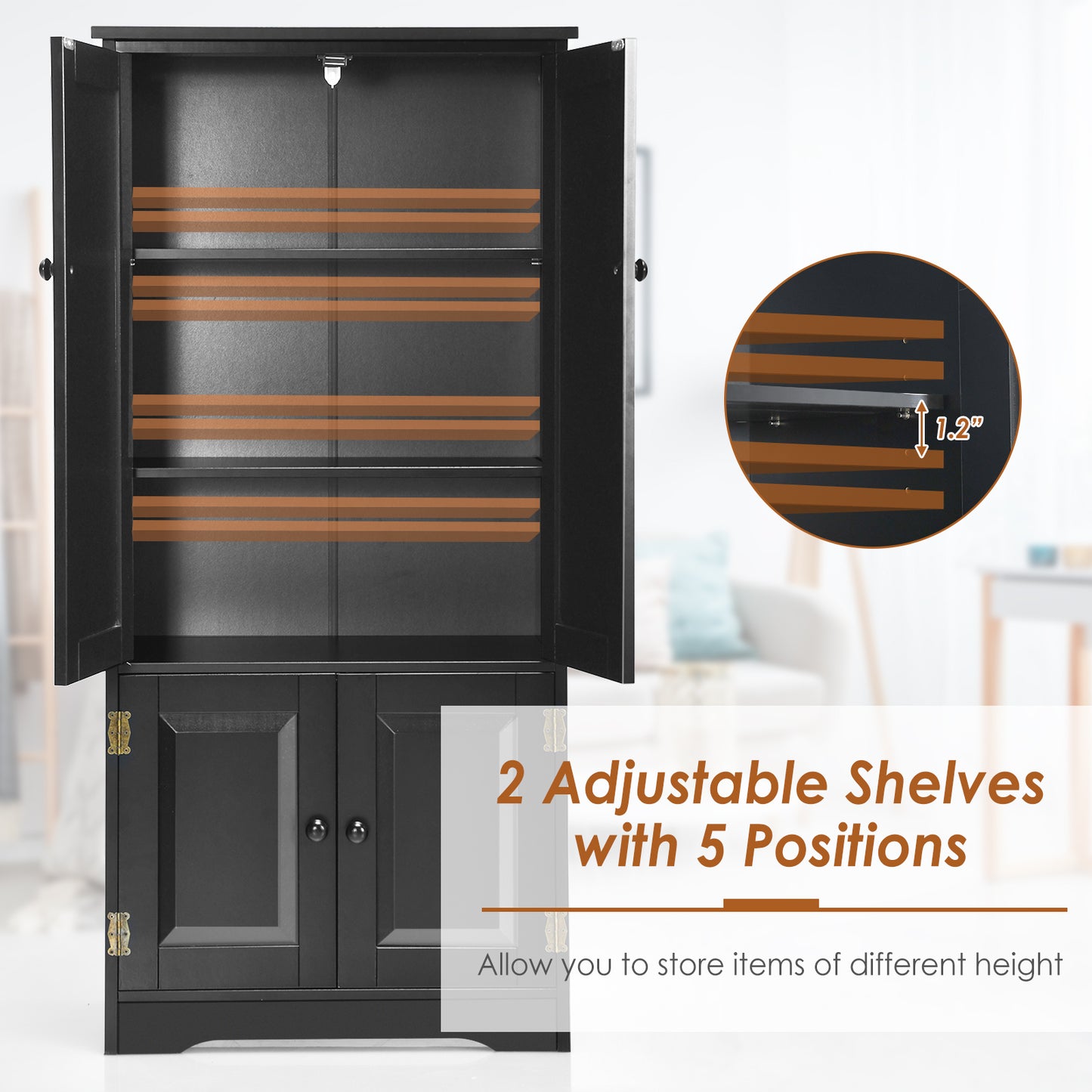 Antique 2-Door Floor Storage Cabinet, Adjustable Shelves, Black Armoires & Wardrobes at Gallery Canada