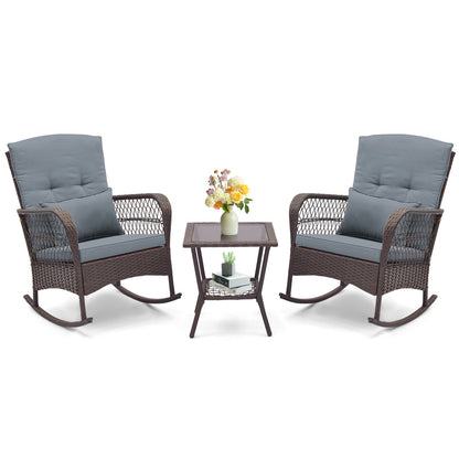 3 Pieces Rocking Bistro Set with 2-Tier Coffee Table, Gray Patio Conversation Sets at Gallery Canada