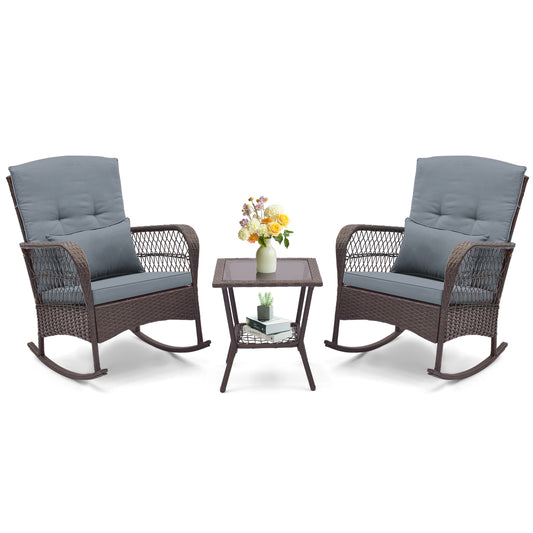 3-Piece Rocking Bistro Set With 2-Tier Coffee Table, Gray Patio Conversation Sets Gray at Gallery Canada
