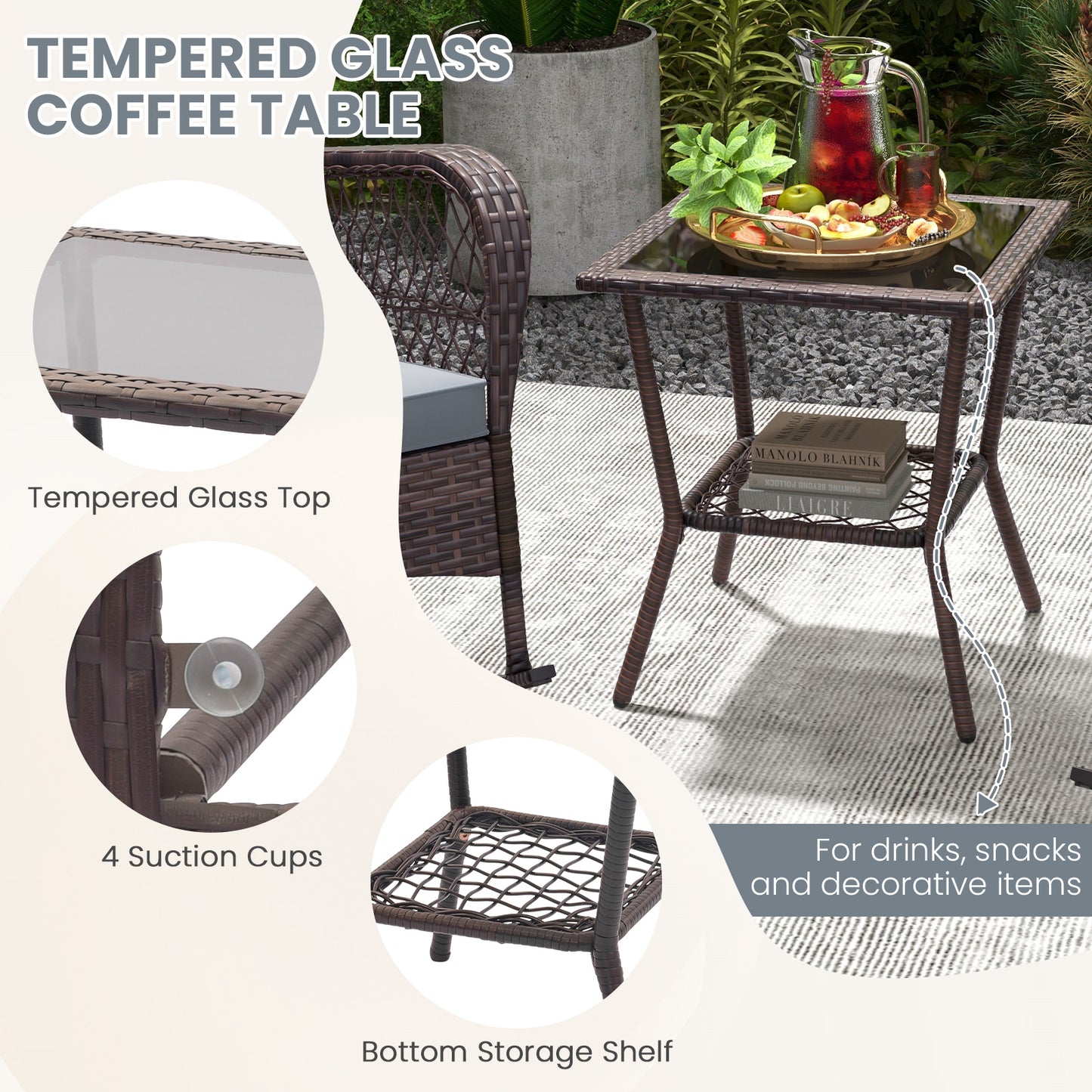 3 Pieces Rocking Bistro Set with 2-Tier Coffee Table, Gray Patio Conversation Sets at Gallery Canada