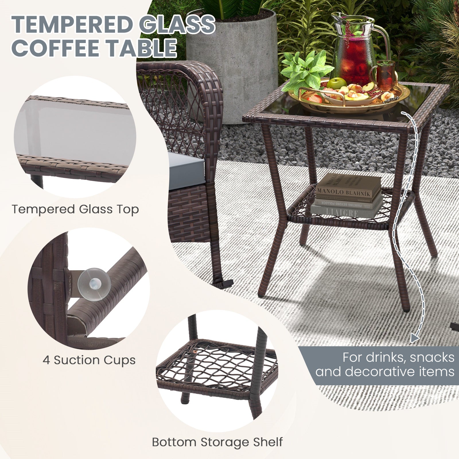 3 Pieces Rocking Bistro Set with 2-Tier Coffee Table, Gray Patio Conversation Sets at Gallery Canada