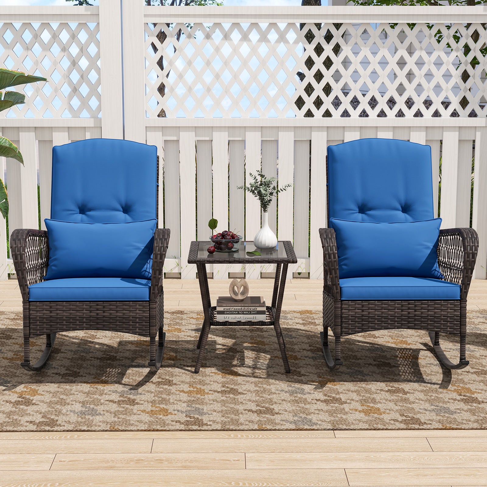 3-Piece Rocking Bistro Set With 2-Tier Coffee Table, Blue Patio Conversation Sets at Gallery Canada