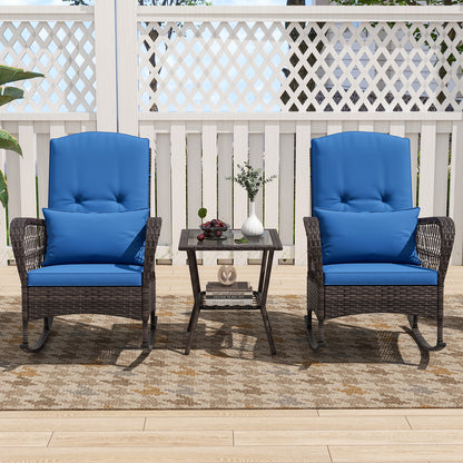 3-Piece Rocking Bistro Set With 2-Tier Coffee Table, Blue Patio Conversation Sets at Gallery Canada