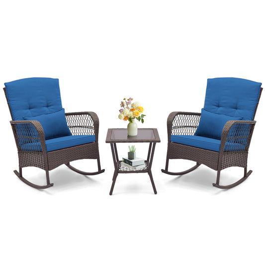 3-Piece Rocking Bistro Set With 2-Tier Coffee Table, Blue Patio Conversation Sets Blue at Gallery Canada