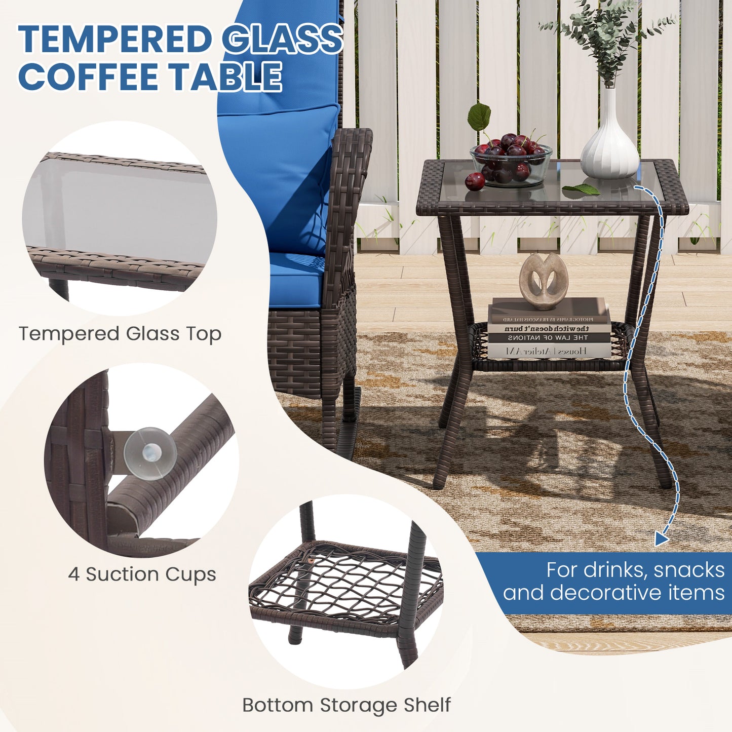 3-Piece Rocking Bistro Set With 2-Tier Coffee Table, Blue Patio Conversation Sets at Gallery Canada