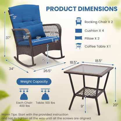 3-Piece Rocking Bistro Set With 2-Tier Coffee Table, Blue Patio Conversation Sets at Gallery Canada