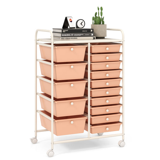 15-Drawer Utility Rolling Organizer Cart Multi-Use Storage, Peach File Cabinets Peach at Gallery Canada