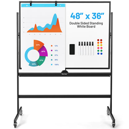 48 x 36 Inch Mobile Magnetic Double-Sided Reversible Whiteboard Height Adjust, Black & White Home Office at Gallery Canada