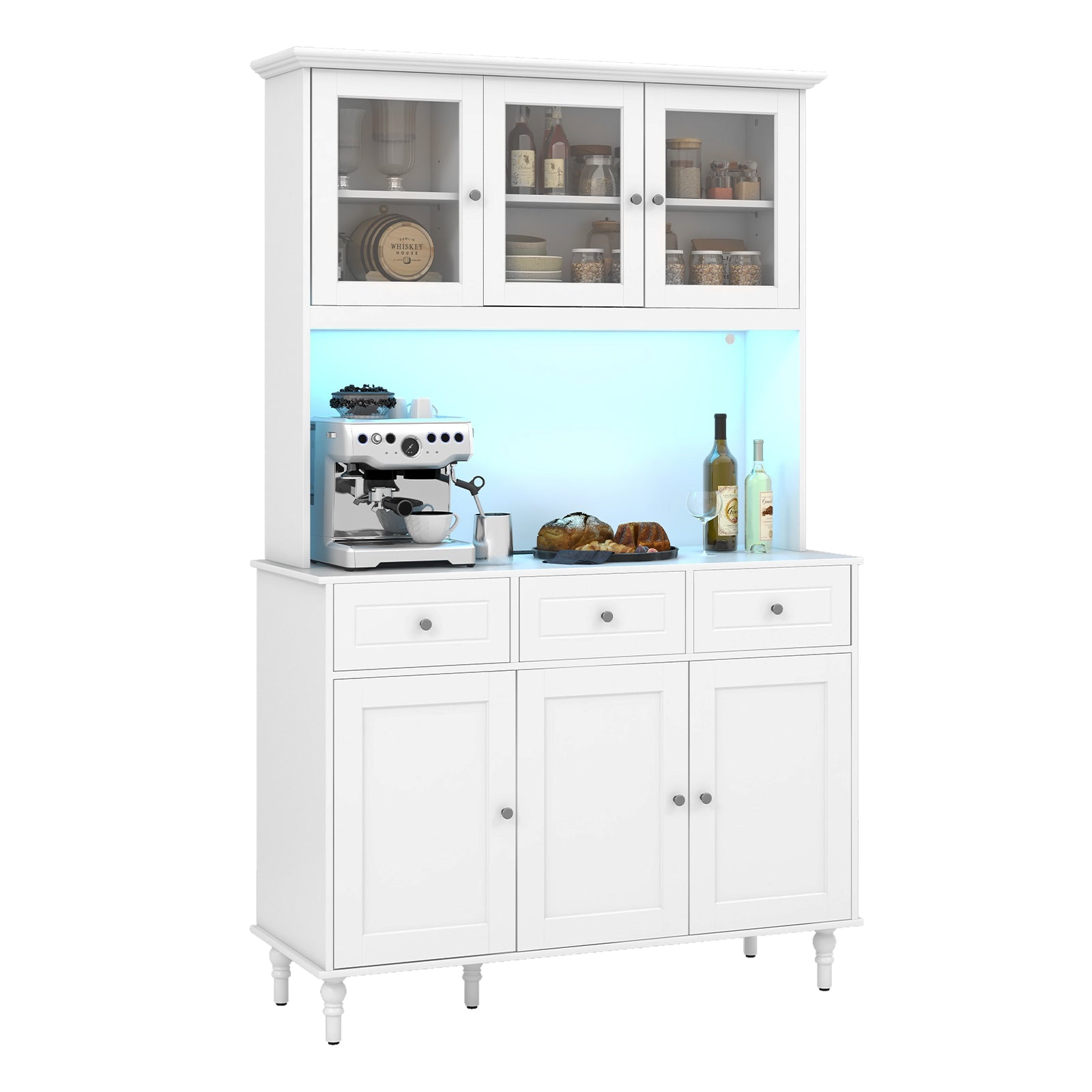 77 Inches Kitchen Pantry Storage Cabinet with LED Lights and Power Outlets, White Kitchen Organization at Gallery Canada