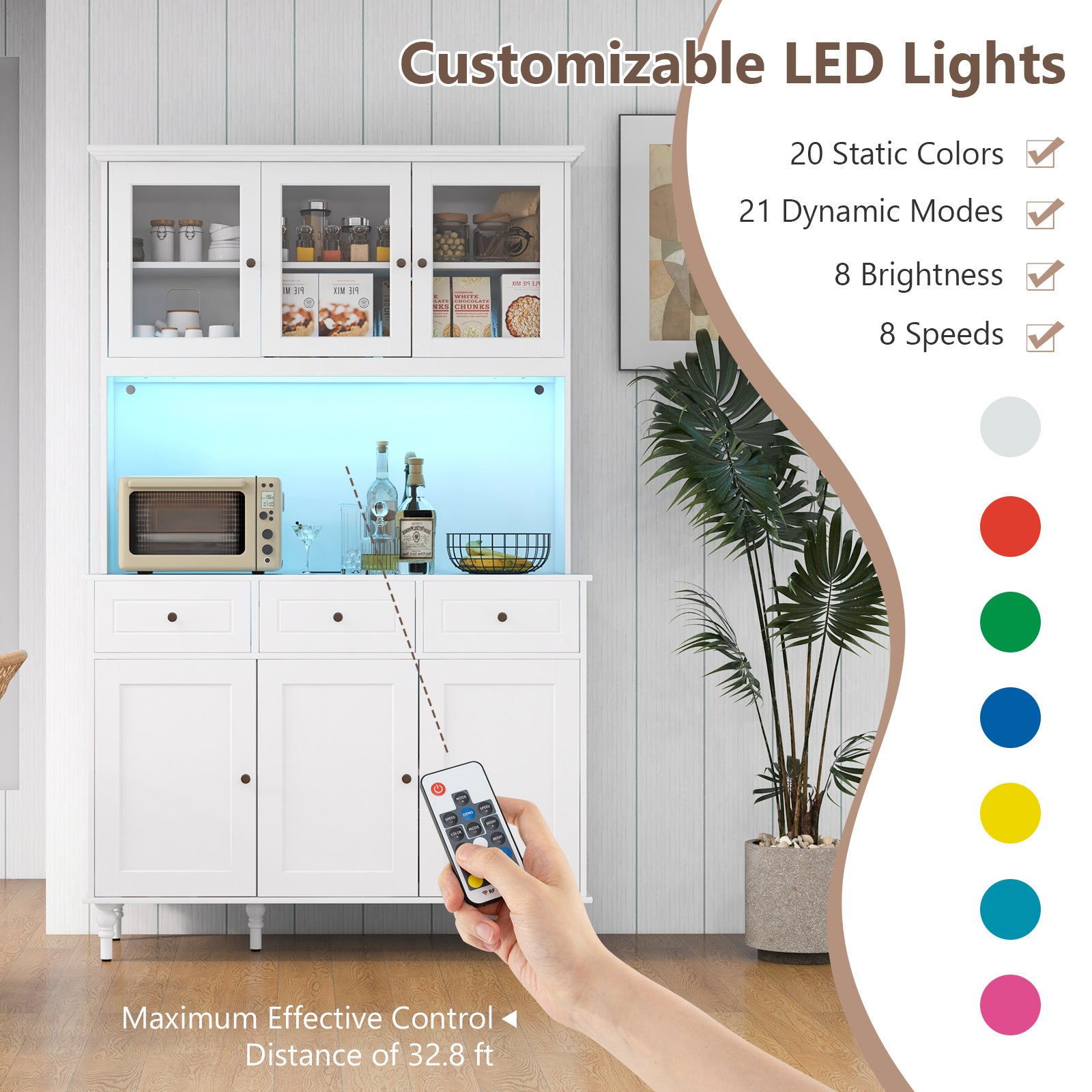 77 Inches Kitchen Pantry Storage Cabinet with LED Lights and Power Outlets, White Kitchen Organization at Gallery Canada