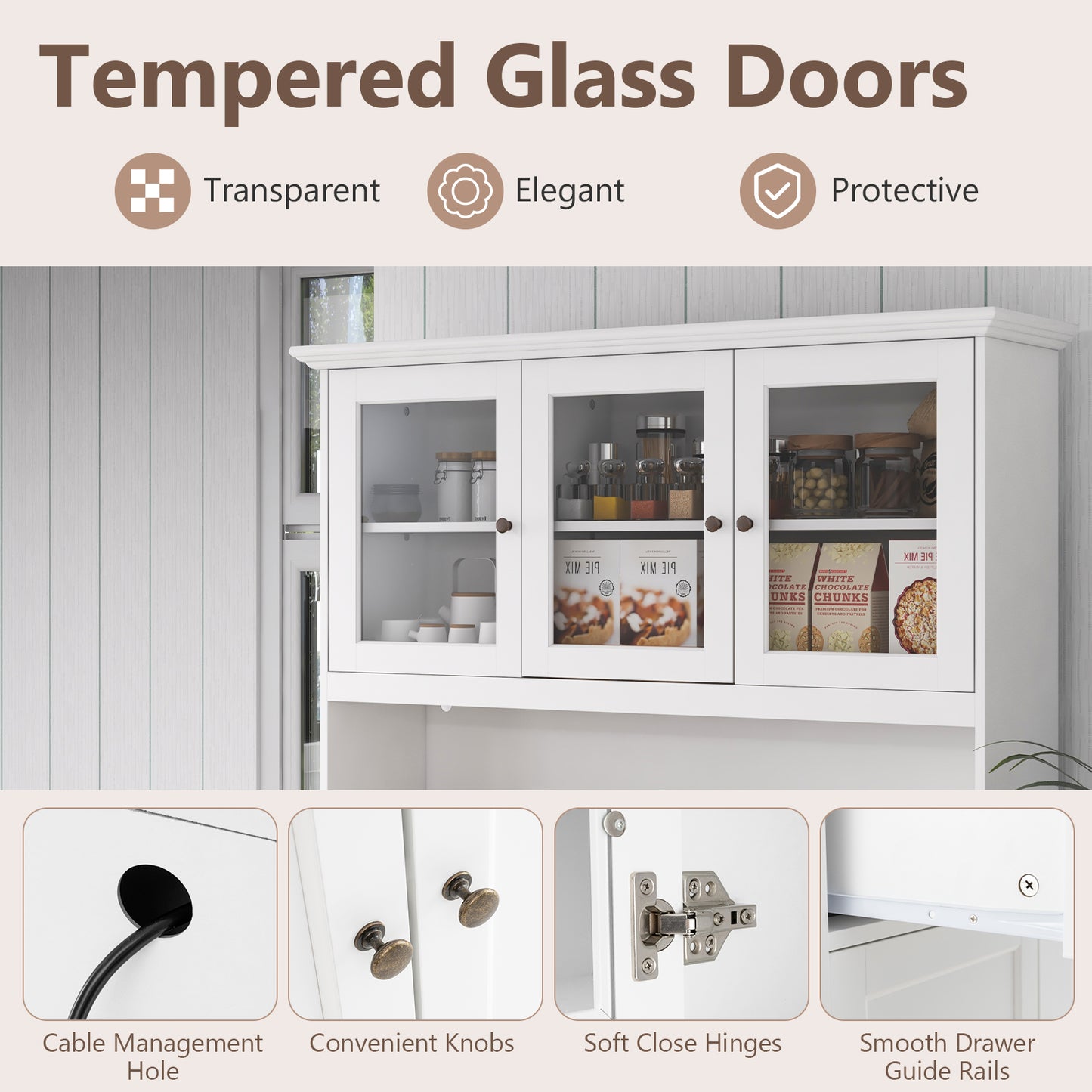 77 Inches Kitchen Pantry Storage Cabinet with LED Lights and Power Outlets, White Kitchen Organization at Gallery Canada