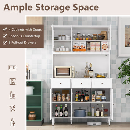 77 Inches Kitchen Pantry Storage Cabinet with LED Lights and Power Outlets, White Kitchen Organization at Gallery Canada