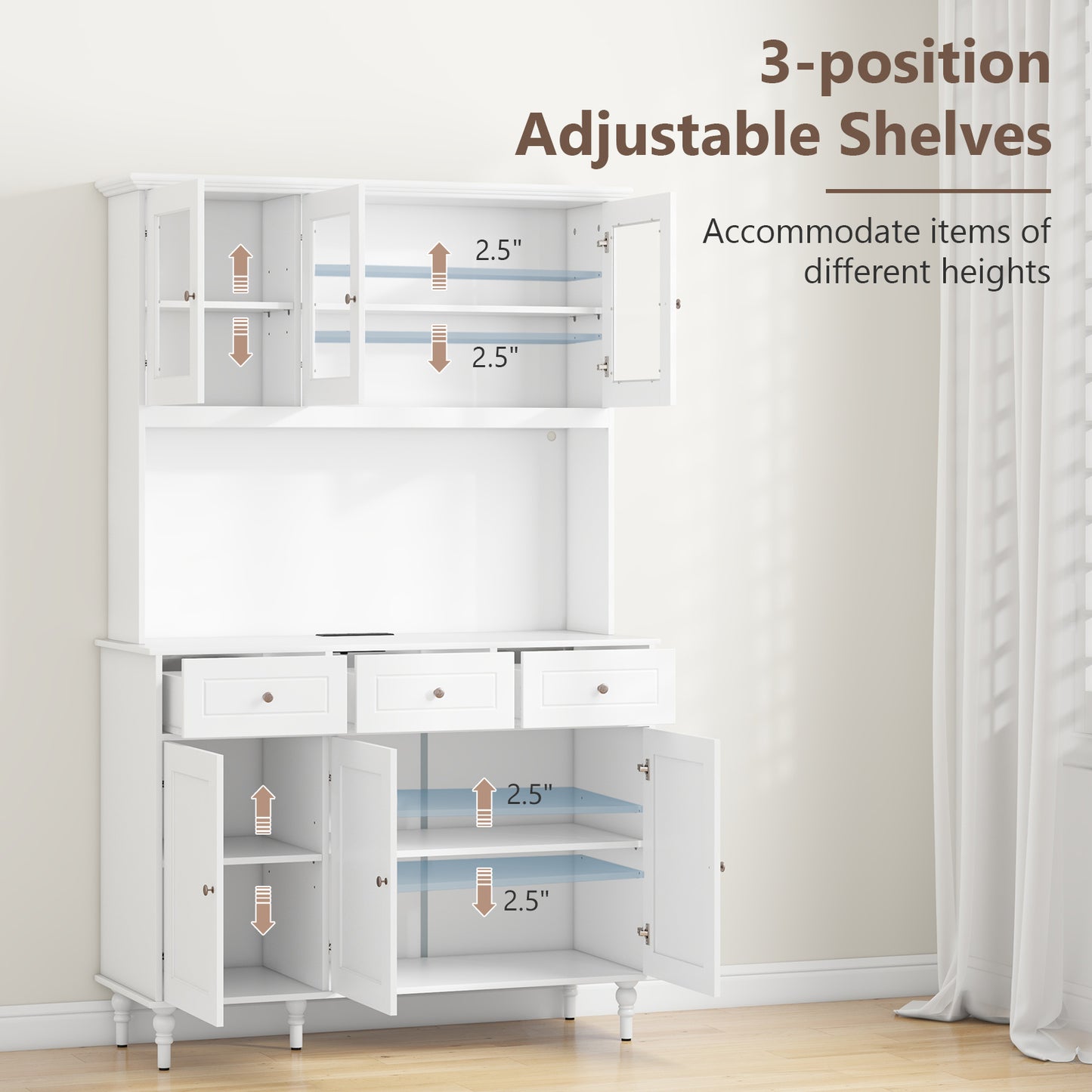 77 Inches Kitchen Pantry Storage Cabinet with LED Lights and Power Outlets, White Kitchen Organization at Gallery Canada