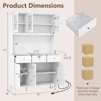 77 Inches Kitchen Pantry Storage Cabinet with LED Lights and Power Outlets, White Kitchen Organization at Gallery Canada