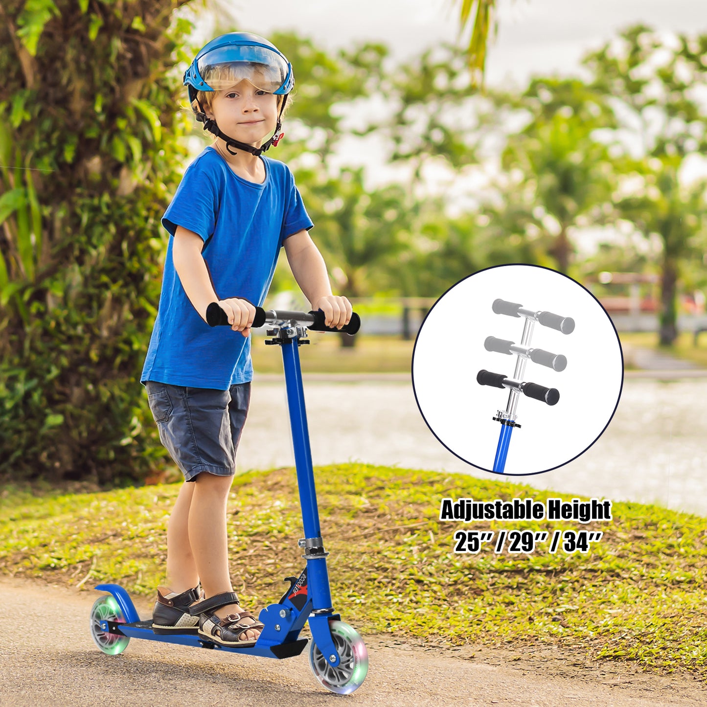 Folding Aluminum Kids Kick Scooter with LED Lights, Blue Scooters at Gallery Canada