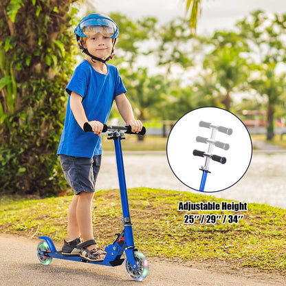 Folding Aluminum Kids Kick Scooter with LED Lights, Blue Scooters at Gallery Canada