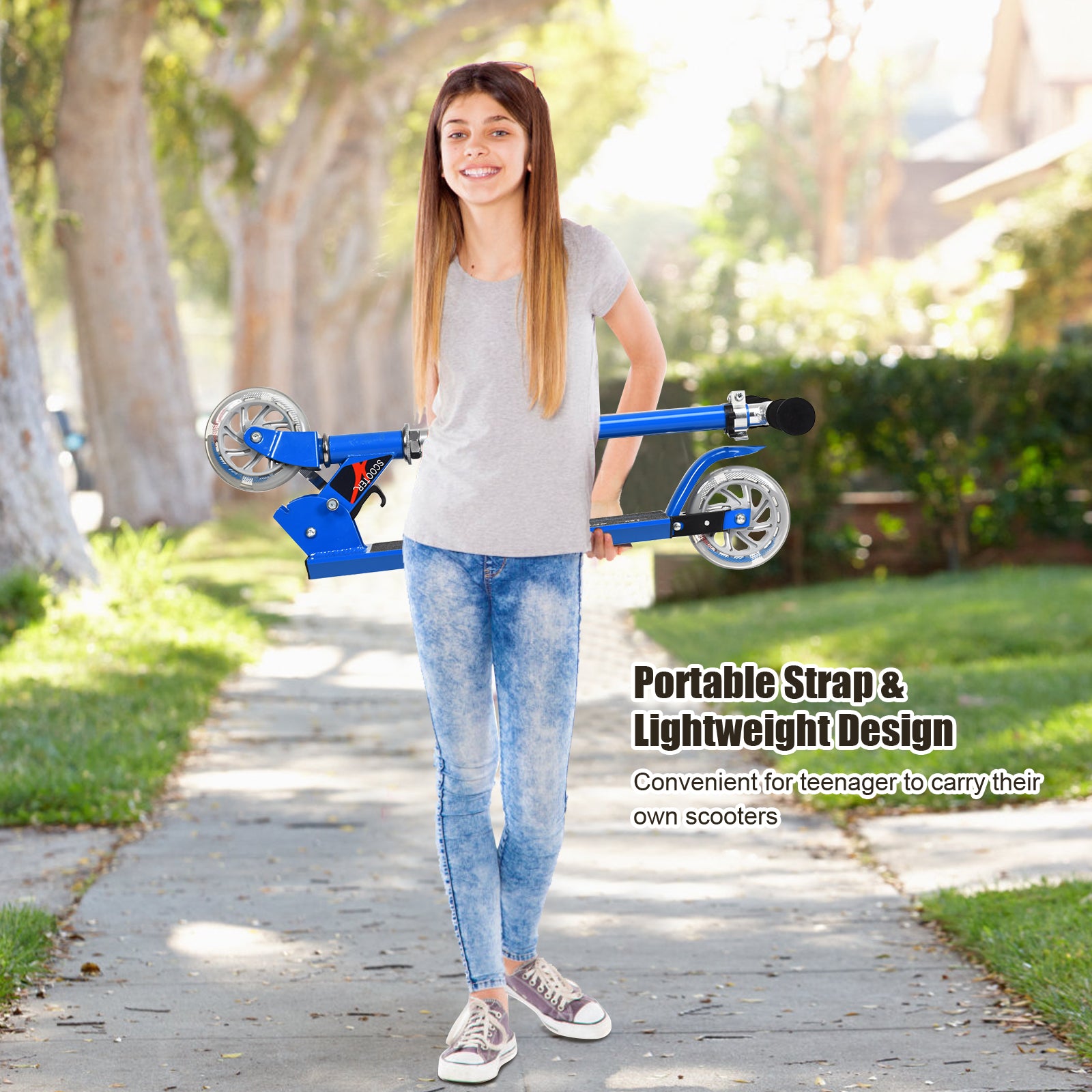 Folding Aluminum Kids Kick Scooter with LED Lights, Blue Scooters at Gallery Canada