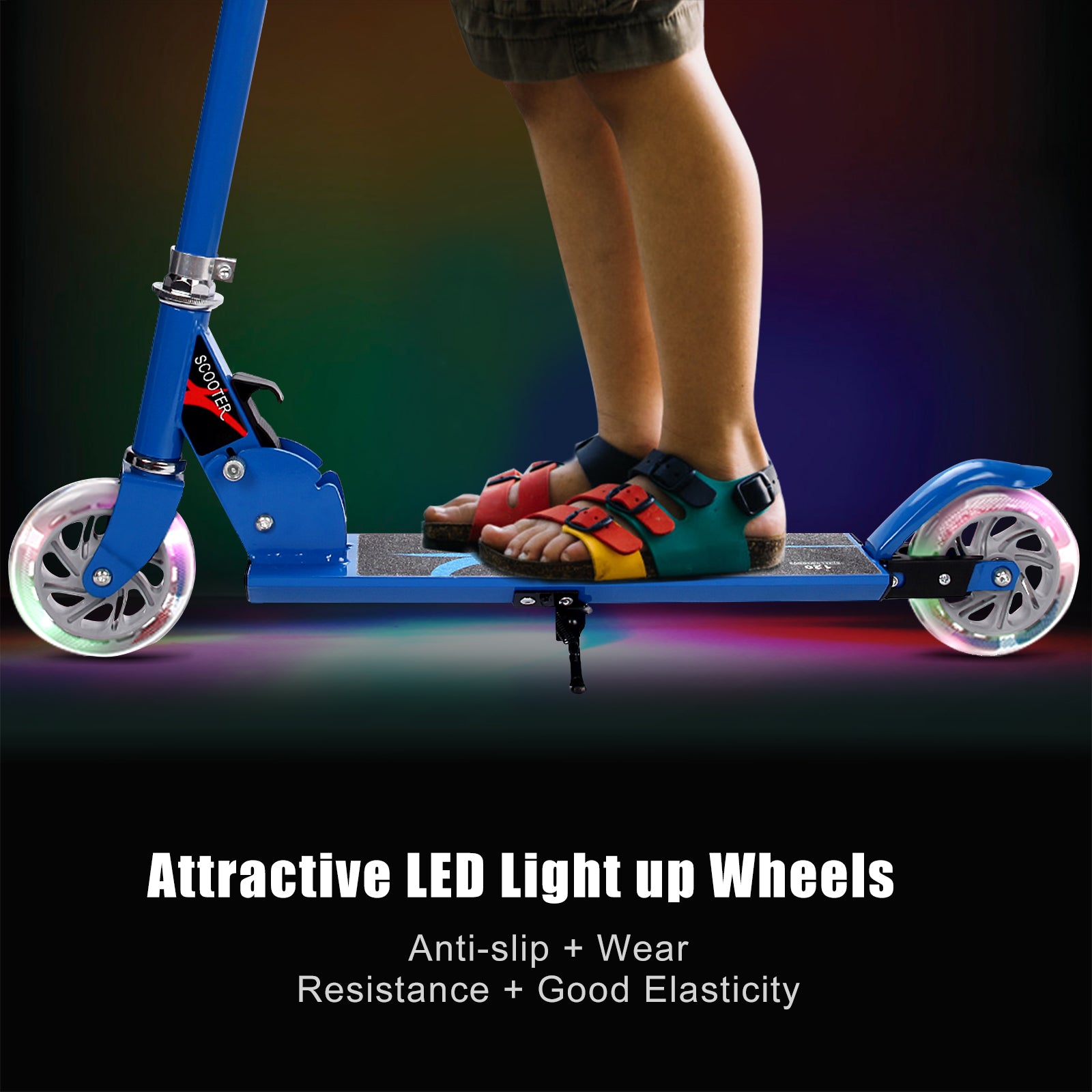 Folding Aluminum Kids Kick Scooter with LED Lights, Blue Scooters at Gallery Canada