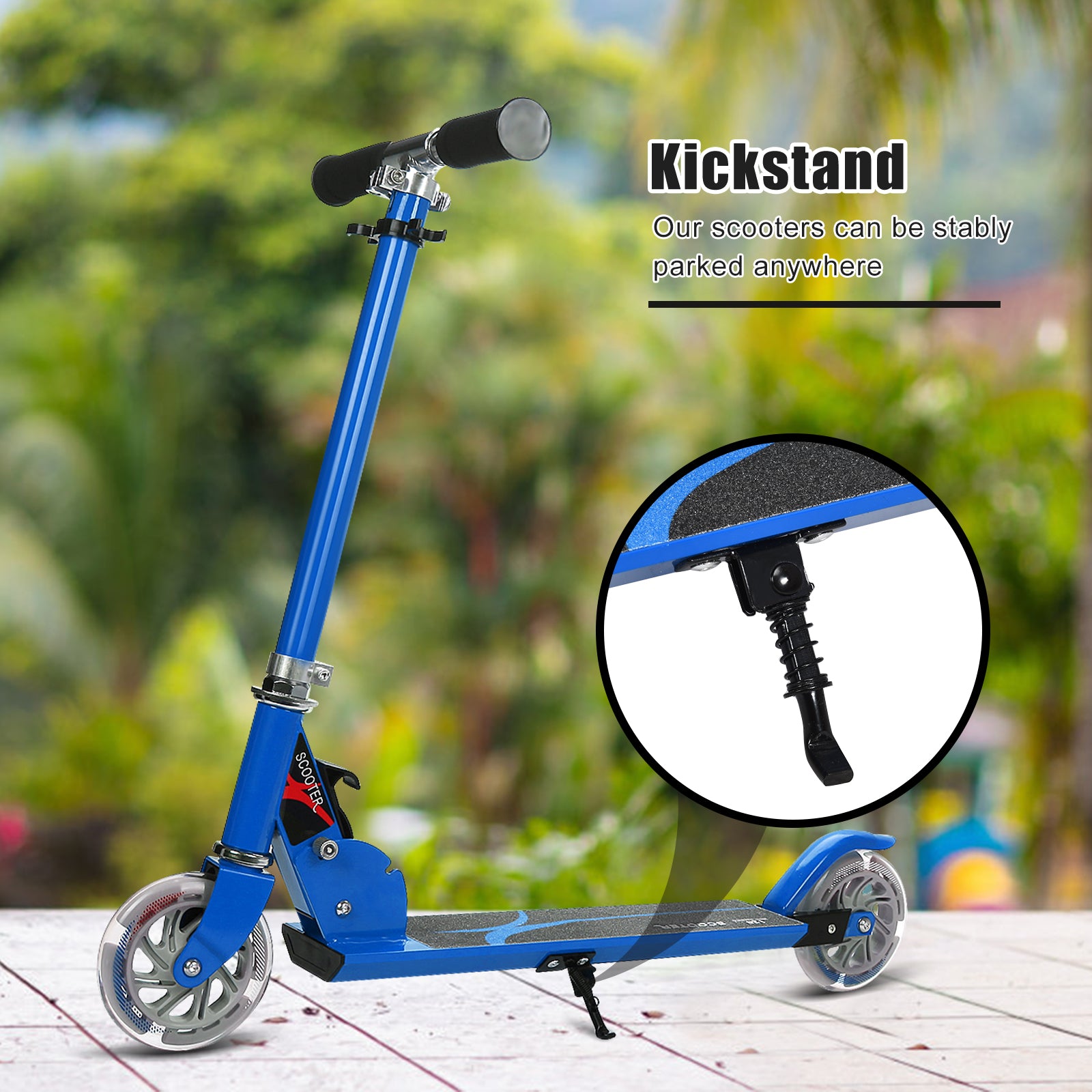 Folding Aluminum Kids Kick Scooter with LED Lights, Blue Scooters at Gallery Canada