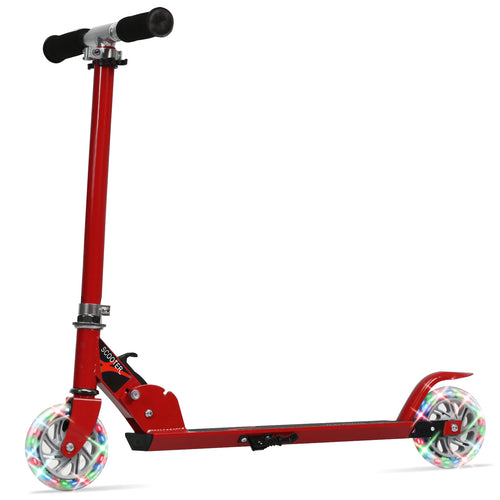 Folding Aluminum Kids Kick Scooter With LED Lights, Red