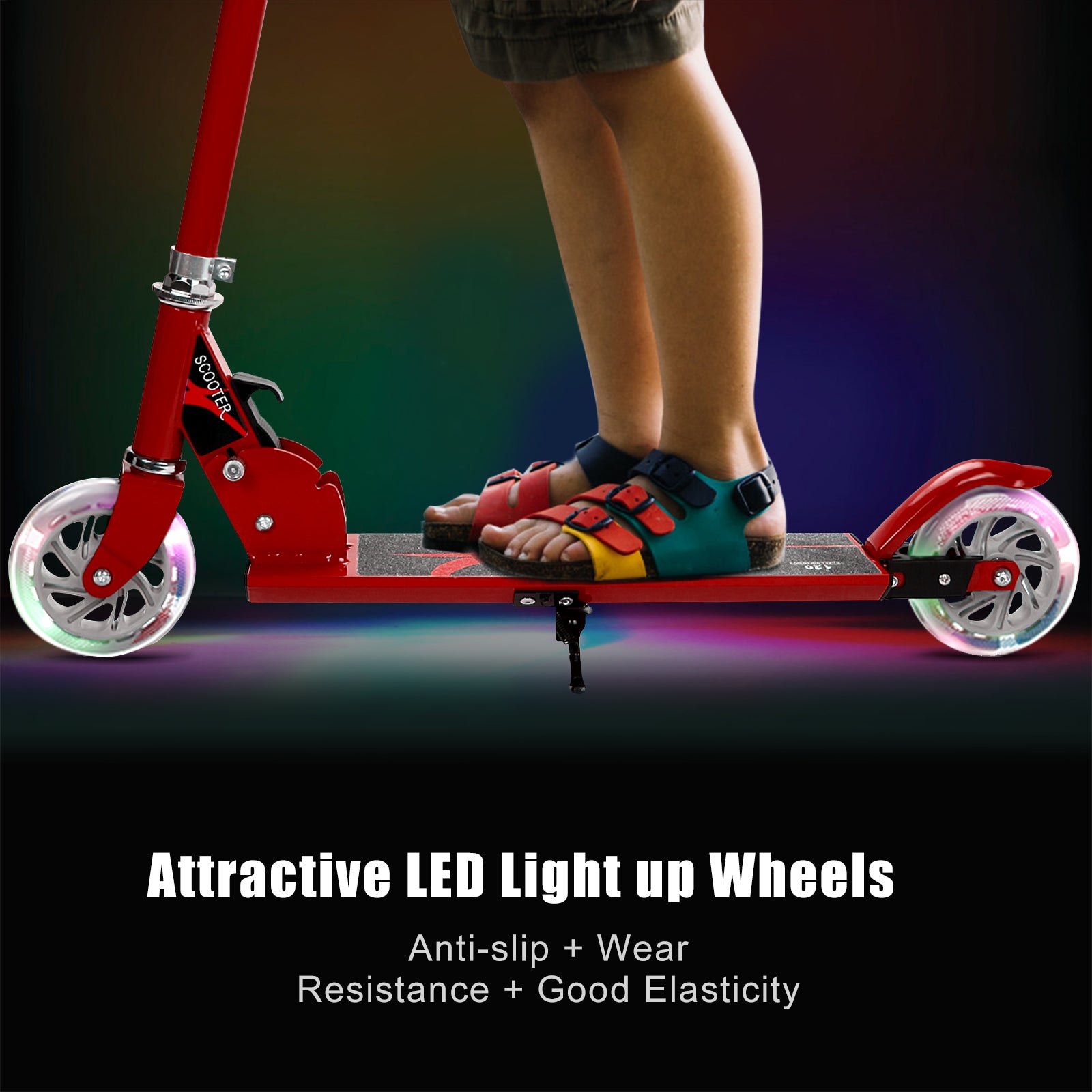 Folding Aluminum Kids Kick Scooter with LED Lights, Red Scooters at Gallery Canada