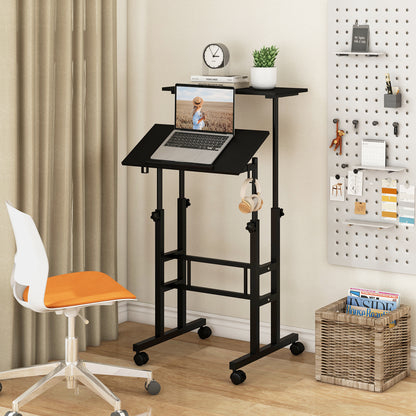 Height Adjustable Mobile Standing Desk with Rolling Wheels for Office and Home, Black Laptop Tables & Printer Stands at Gallery Canada