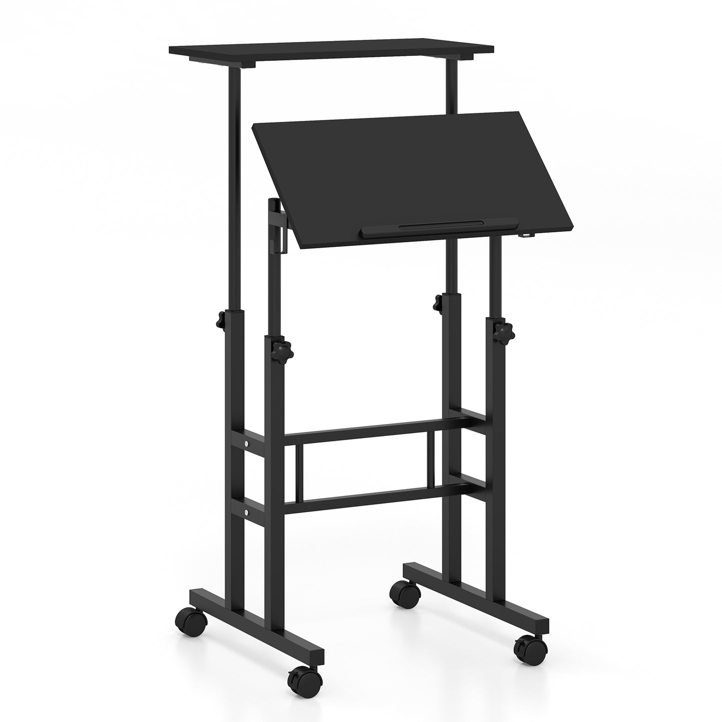 Height Adjustable Mobile Standing Desk with Rolling Wheels for Office and Home, Black Laptop Tables & Printer Stands at Gallery Canada