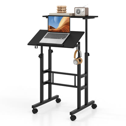 Height Adjustable Mobile Standing Desk with Rolling Wheels for Office and Home, Black Laptop Tables & Printer Stands at Gallery Canada