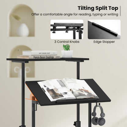 Height Adjustable Mobile Standing Desk with Rolling Wheels for Office and Home, Black Laptop Tables & Printer Stands at Gallery Canada