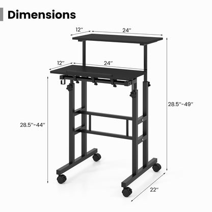 Height Adjustable Mobile Standing Desk with Rolling Wheels for Office and Home, Black Laptop Tables & Printer Stands at Gallery Canada