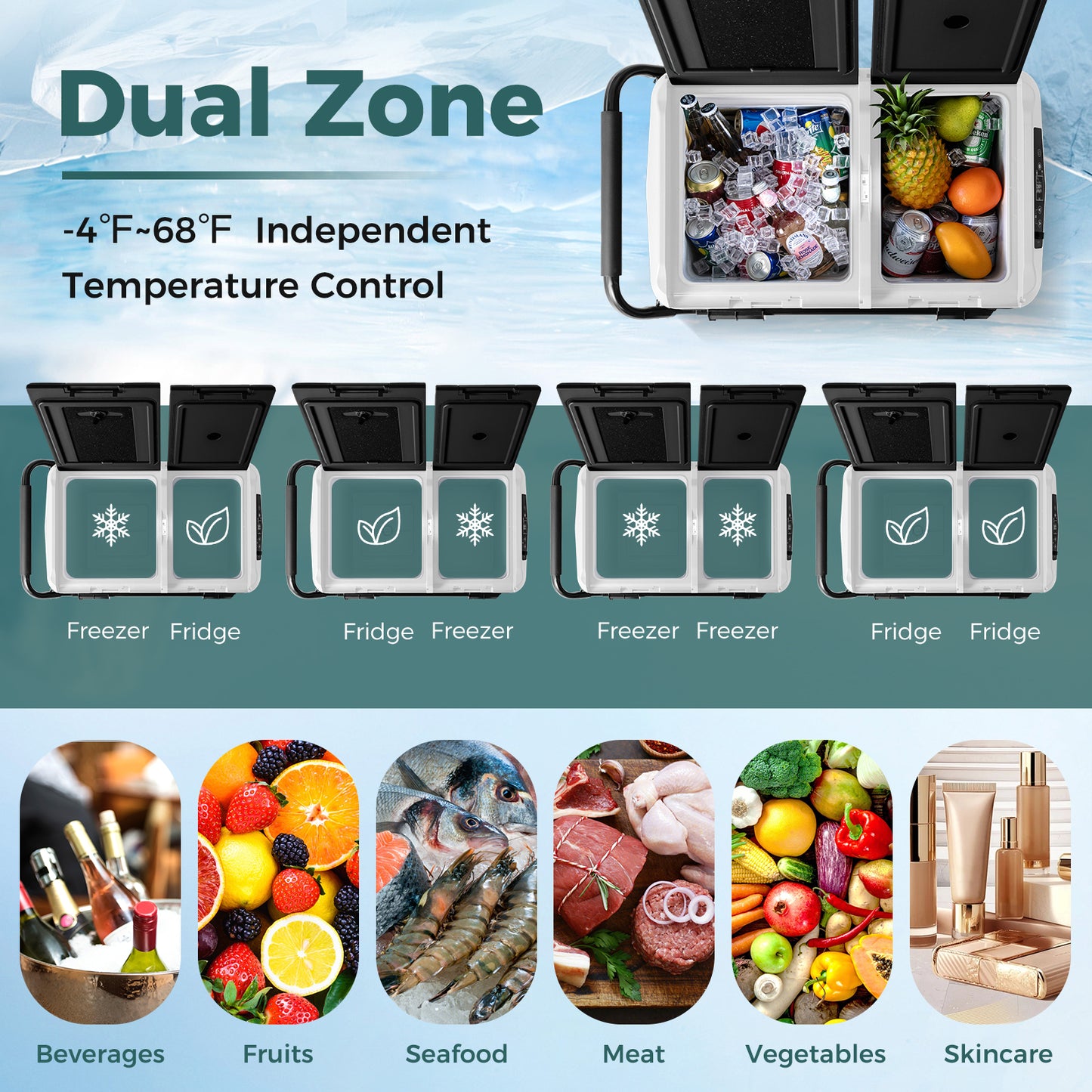 Dual Zone 12V 42QT Car Refrigerator, Black
