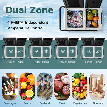 Dual Zone 12V 42QT Car Refrigerator, Black