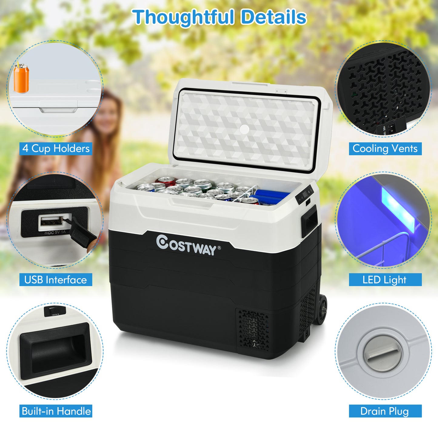 42 QT Portable Dual-Zone Car Refrigerator, White Coolers at Gallery Canada