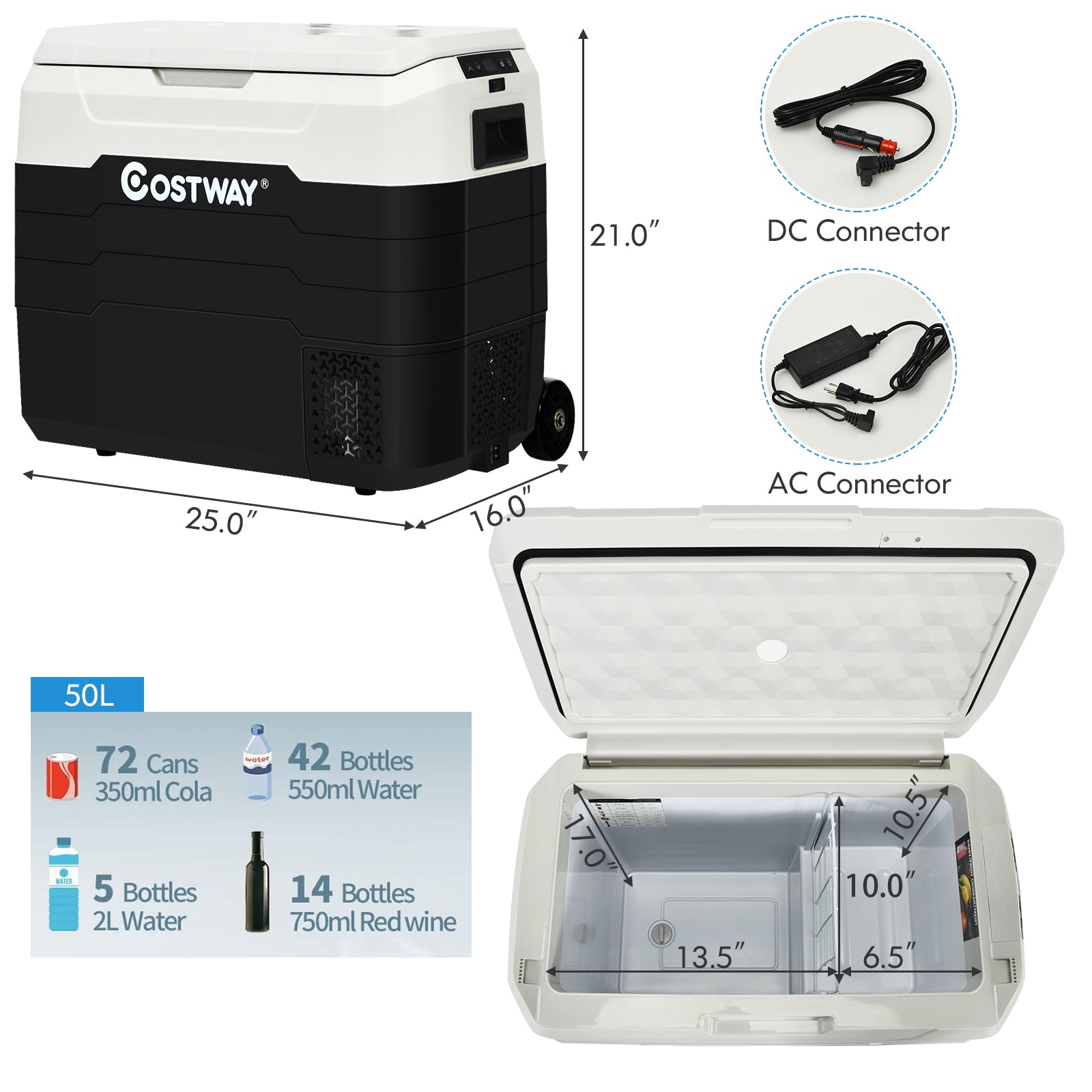 42 QT Portable Dual-Zone Car Refrigerator, White Coolers at Gallery Canada