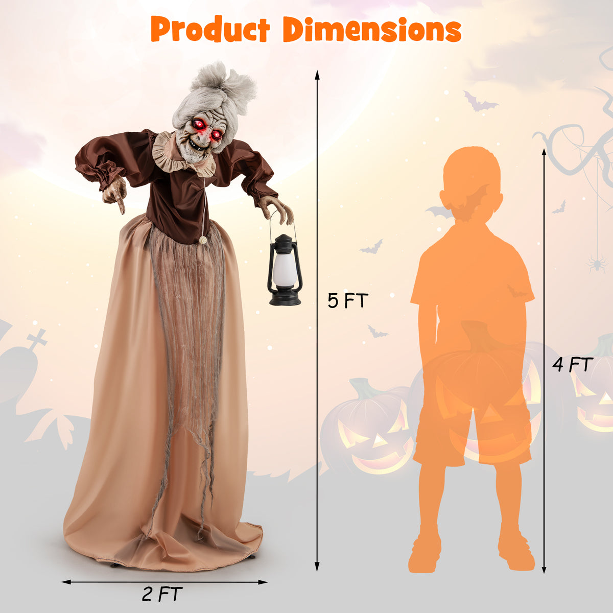 Life-Size Halloween Animatronic Old Lady Hag Prop, Brown Halloween at Gallery Canada