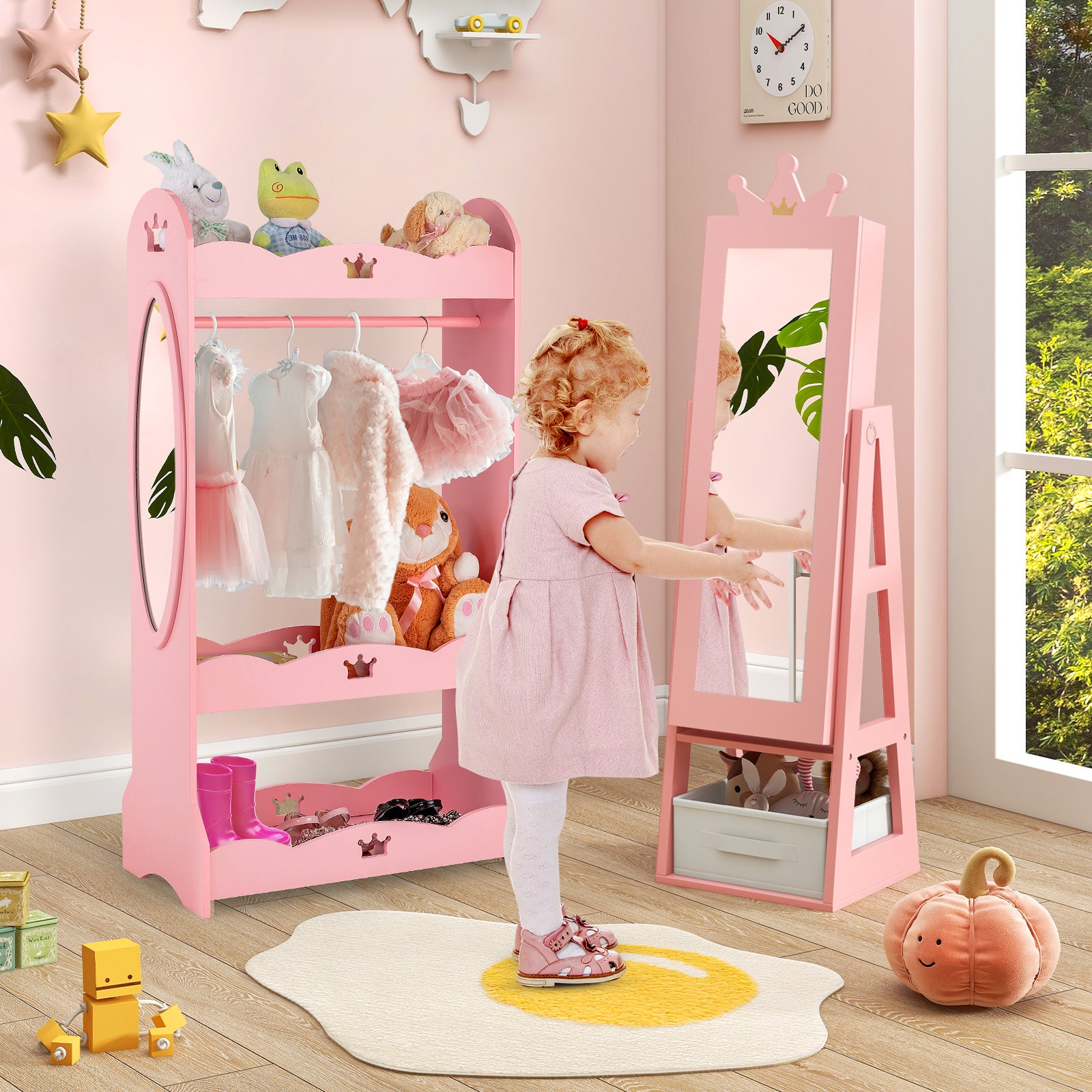Free-Standing Full Length Kids Jewelry Armoire Cabinet with Storage Capacity, Pink Kids Vanities at Gallery Canada