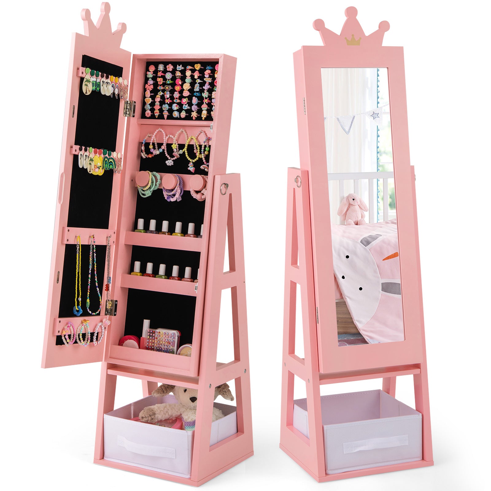 Free-Standing Full Length Kids Jewelry Armoire Cabinet with Storage Capacity, Pink Kids Vanities at Gallery Canada