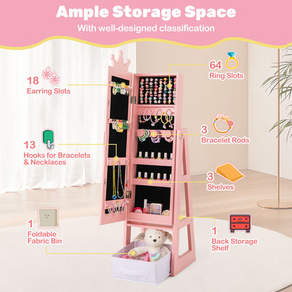 Free-Standing Full Length Kids Jewelry Armoire Cabinet with Storage Capacity, Pink Kids Vanities at Gallery Canada