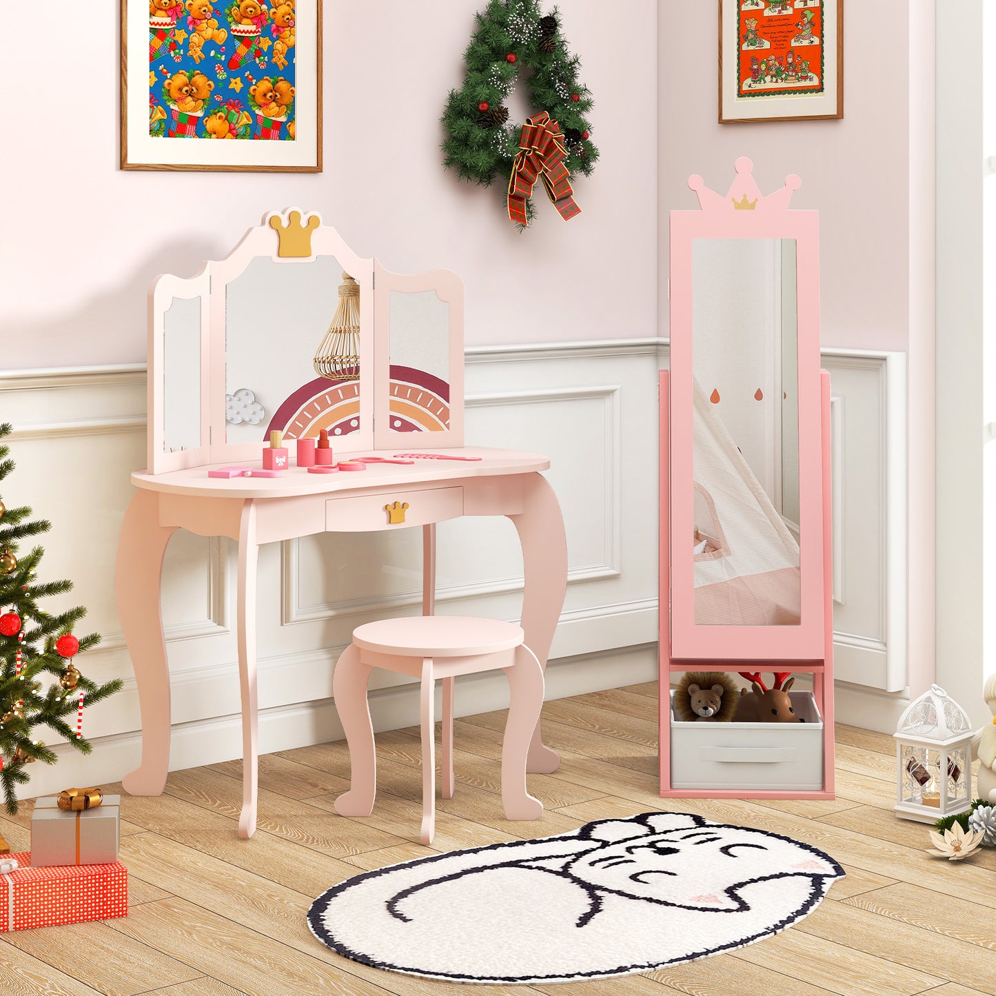 Free-Standing Full Length Kids Jewelry Armoire Cabinet with Storage Capacity, Pink Kids Vanities at Gallery Canada